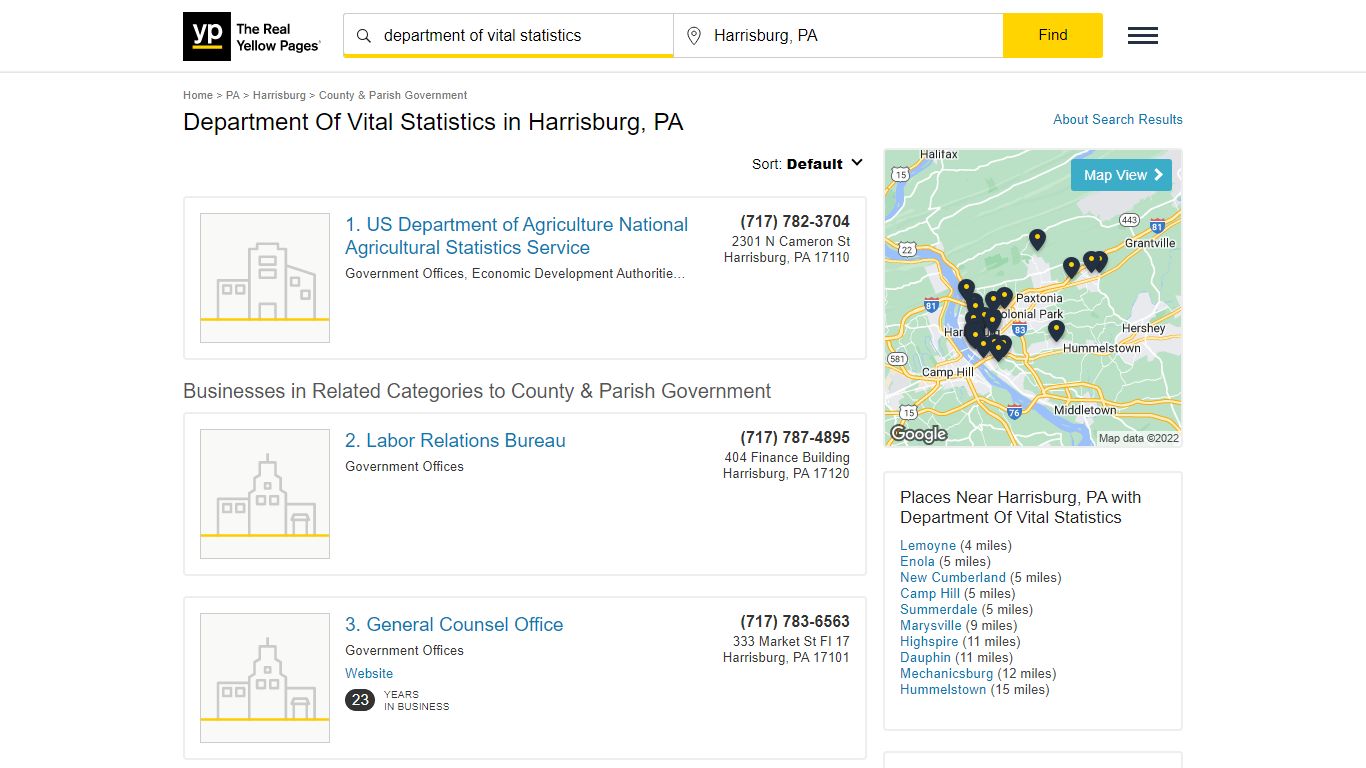 Department Of Vital Statistics in Harrisburg, PA - Yellow Pages